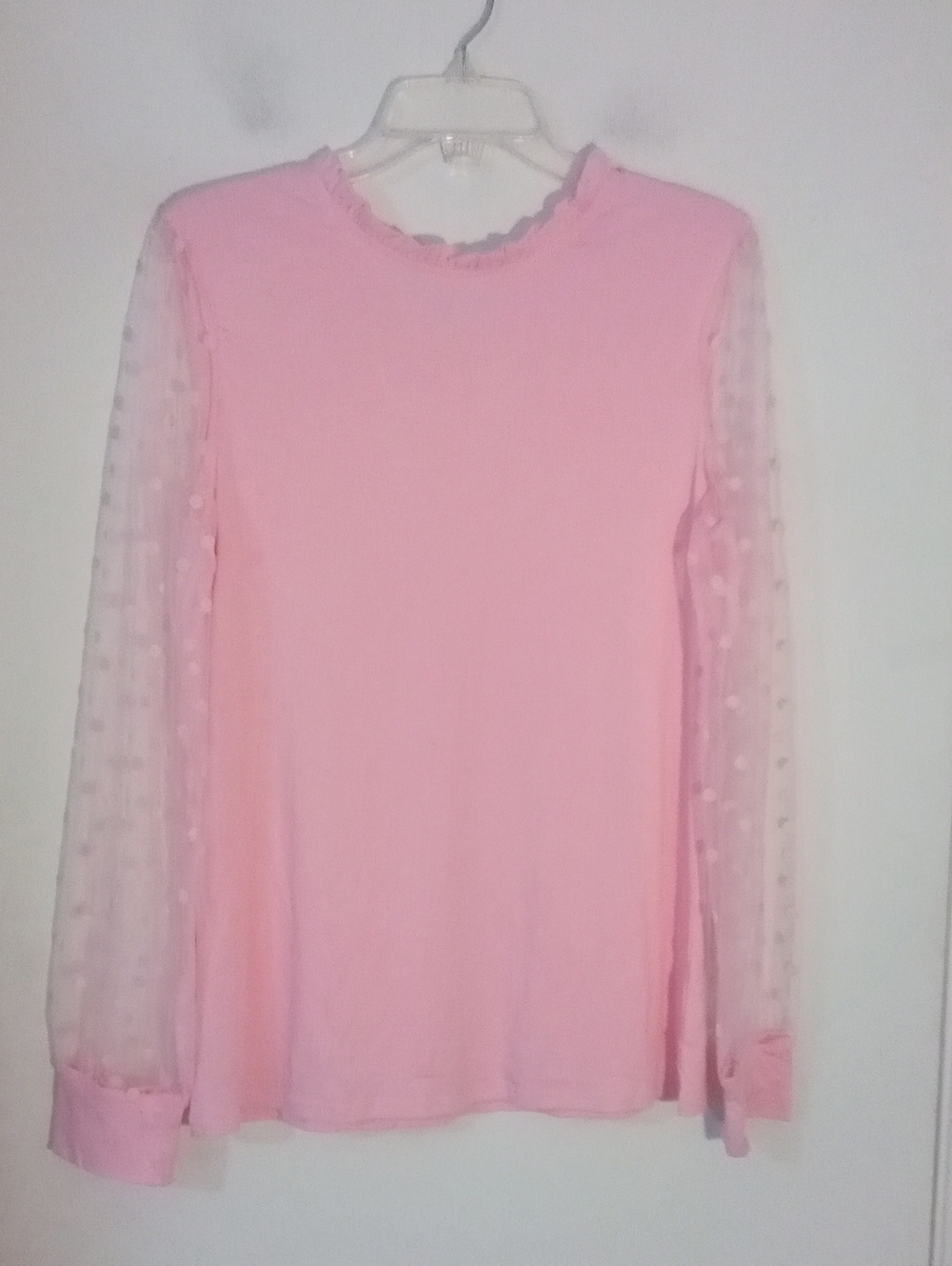*' Pink Long-Sleeve Top with Sheer Dot Sleeves Medium New NWOT Unbranded